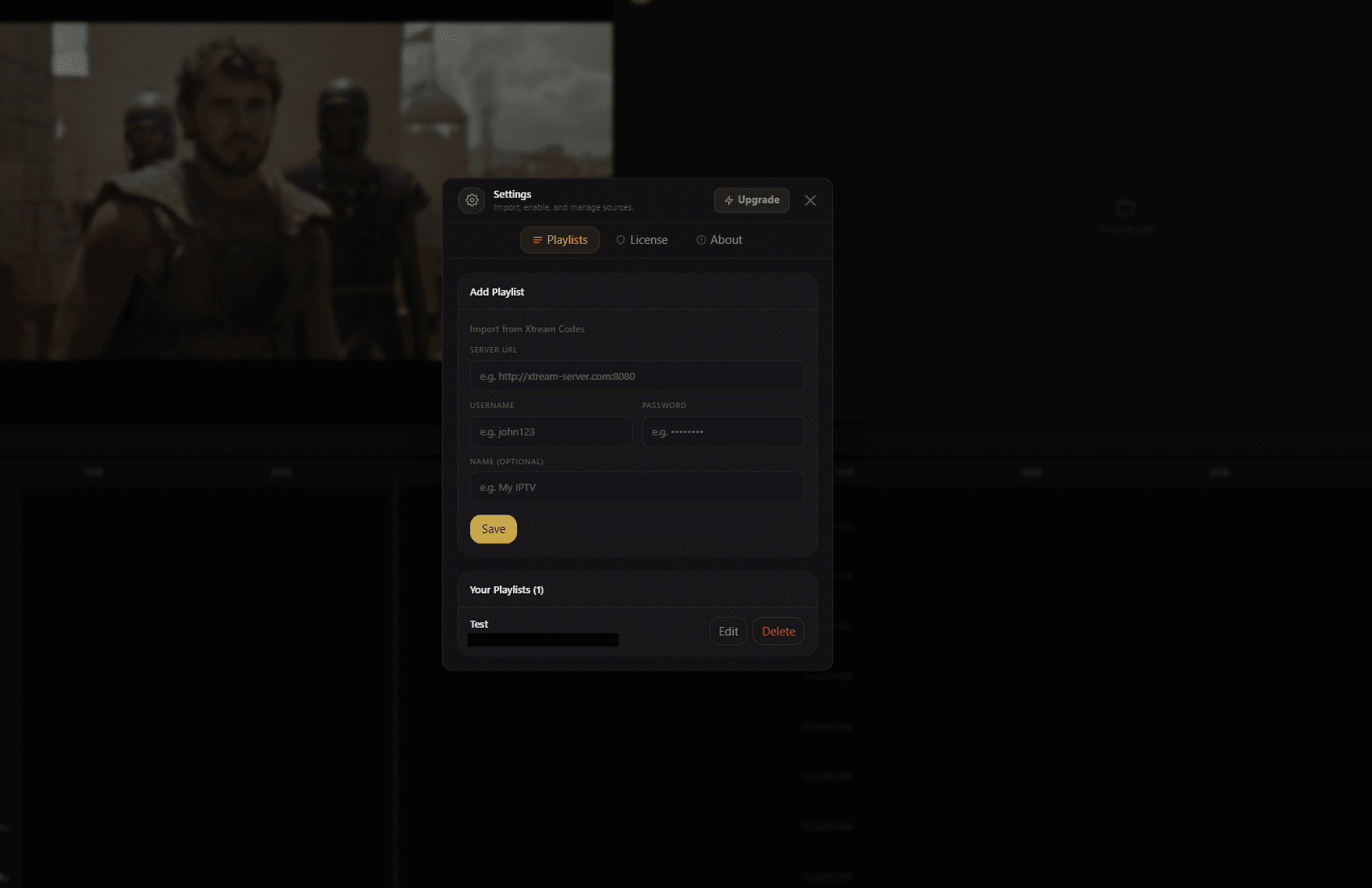 Settings screen